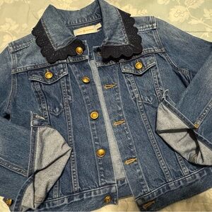 Tory Burch Kids Blue Denim Jacket with Black Collar